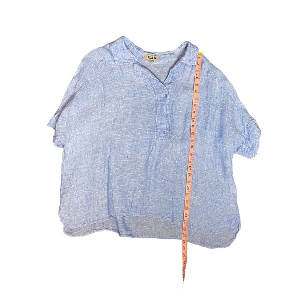 FLAX Blue 100% Linen Short Sleeve Tunic Top Women's Small - Picture 5 of 9